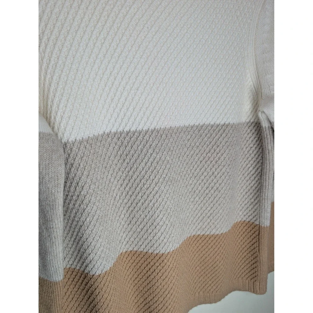 Talbots Womens Medium Colorblock Sweater Neutral Button‎ Shoulder Textured Knit